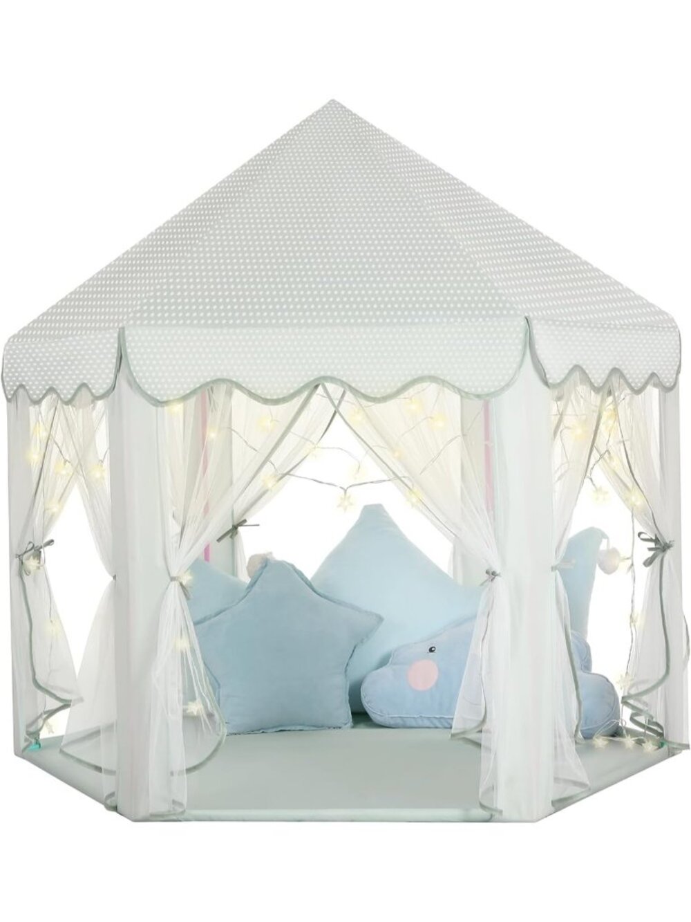 Kids Green Castle Play Tent with Fairy Star Lights Toys Indoor or Outdoor Games